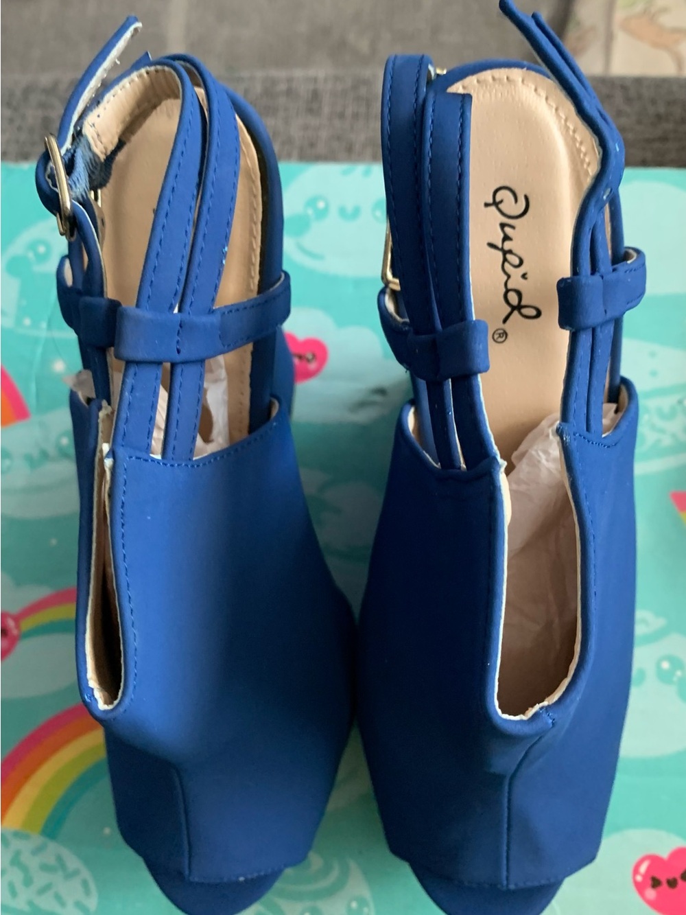 Qupid Royal Blue Peep-Toe Slingback Heels